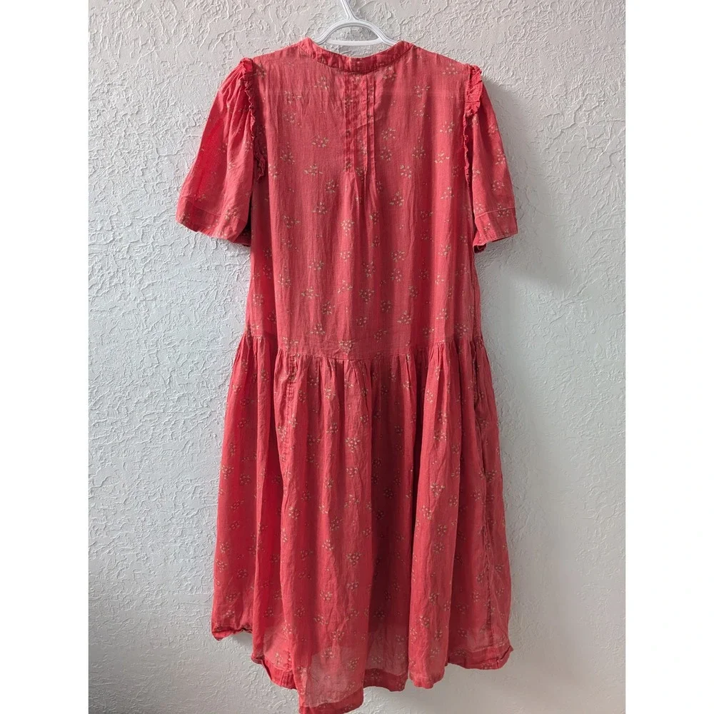 Free People Midi Dress Women Large Cotton Red Floral Ruffle Button Front Boho